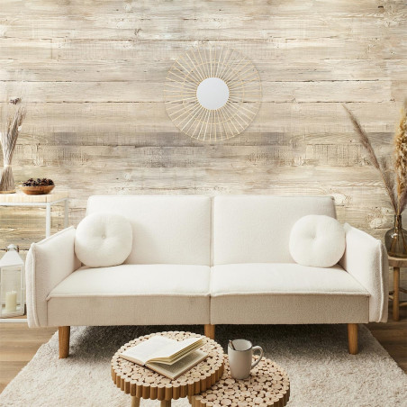 Canapé Convertible Bois d'Eucalyptus Tissu Blanc - FLIREN