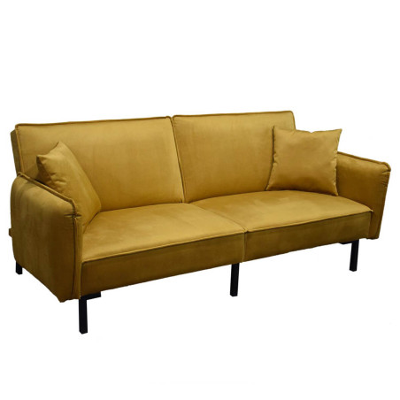 Canapé convertible bois d’eucalyptus velours ocre - KONEN