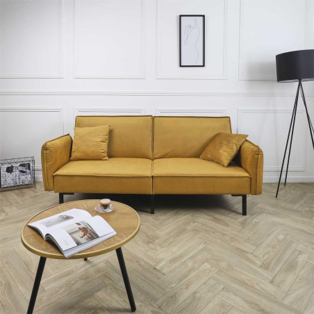 Canapé convertible bois d’eucalyptus velours ocre - KONEN