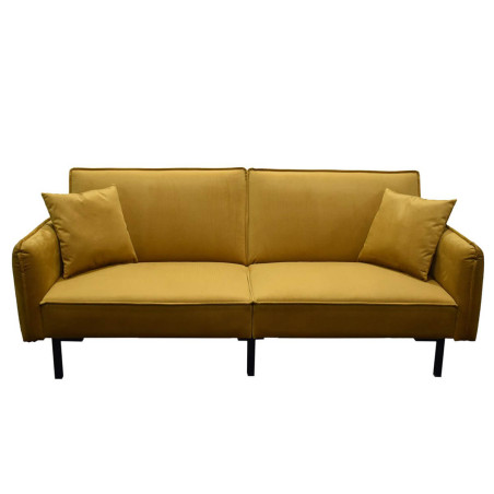 Canapé convertible bois d’eucalyptus velours ocre - KONEN