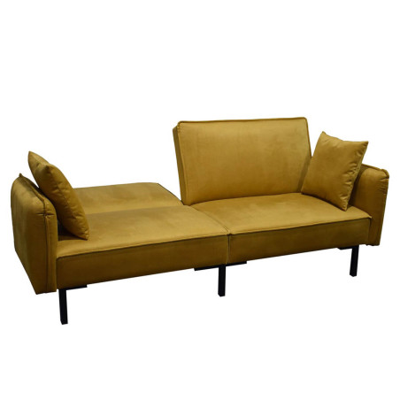 Canapé convertible bois d’eucalyptus velours ocre - KONEN