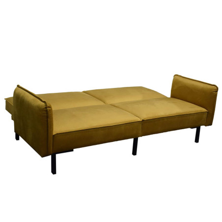 Canapé convertible bois d’eucalyptus velours ocre - KONEN
