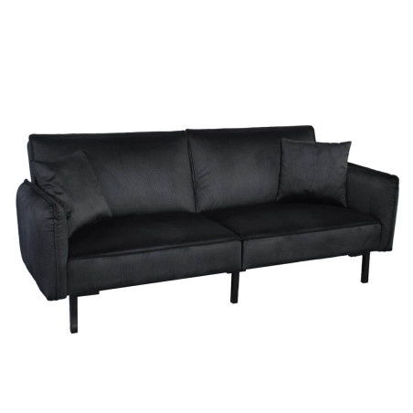 Canapé Convertible Bois d'Eucalyptus Velours Noir - KONEN