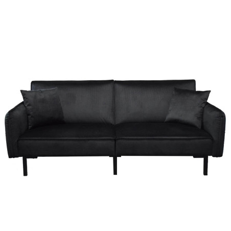 Canapé Convertible Bois d'Eucalyptus Velours Noir - KONEN