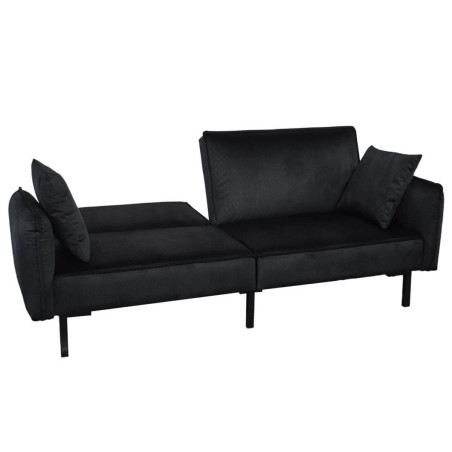Canapé Convertible Bois d'Eucalyptus Velours Noir - KONEN