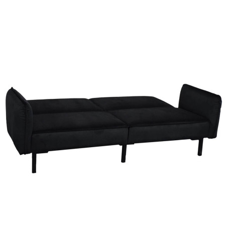 Canapé Convertible Bois d'Eucalyptus Velours Noir - KONEN