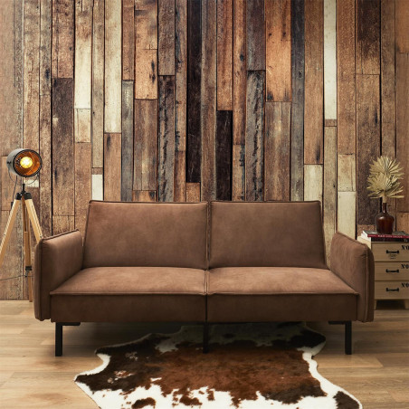 Canapé convertible bois d'eucalyptus tissu marron - FLIREN