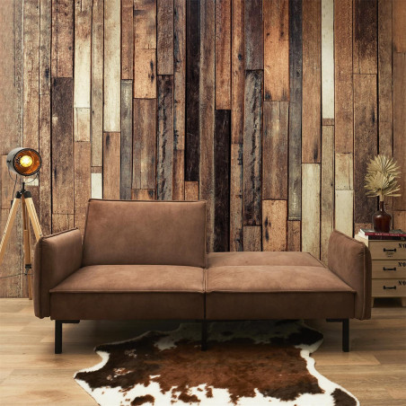 Canapé convertible bois d'eucalyptus tissu marron - FLIREN