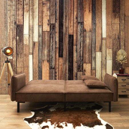 Canapé convertible bois d'eucalyptus tissu marron - FLIREN