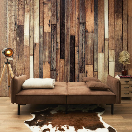 Canapé convertible bois d'eucalyptus tissu marron - FLIREN