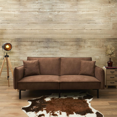 Canapé convertible bois d'eucalyptus tissu marron - FLIREN