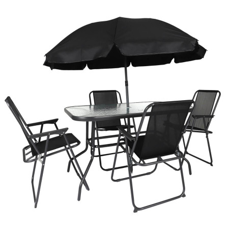 Salon de jardin noir table métal et verre trempé - GARIRA