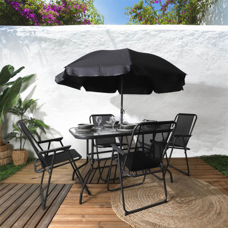 Salon de jardin noir table métal et verre trempé - GARIRA