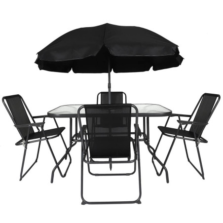 Salon de jardin noir table métal et verre trempé - GARIRA