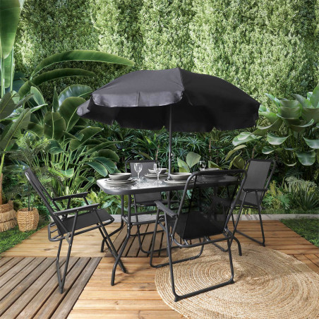Salon de jardin noir table métal et verre trempé - GARIRA