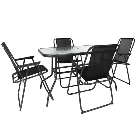 Salon de jardin noir table métal et verre trempé - GARIRA