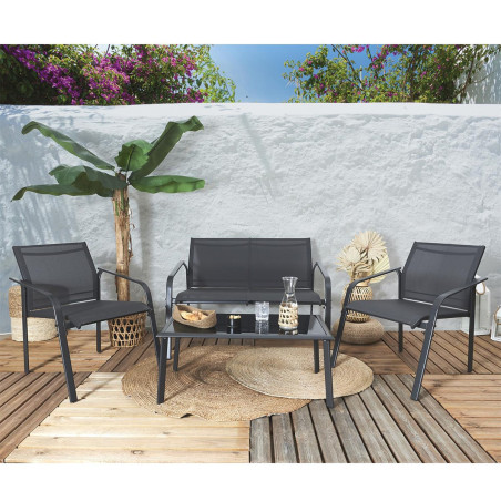 Salon de Jardin 4 Pièces Gris Anthracite - TAHEN