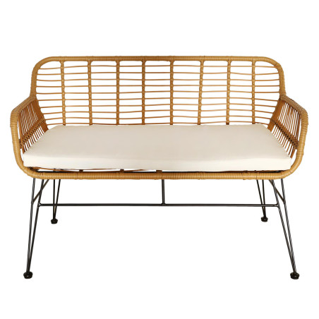 Banc tressé marron avec pieds métal - PATAO