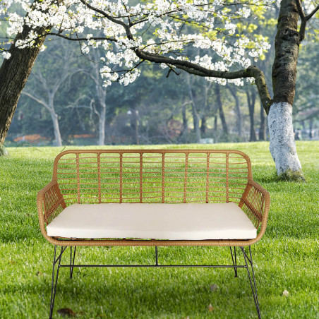 Banc tressé marron avec pieds métal - PATAO