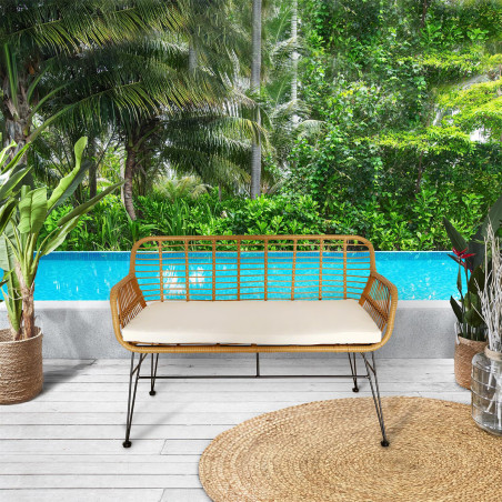 Banc tressé marron avec pieds métal - PATAO
