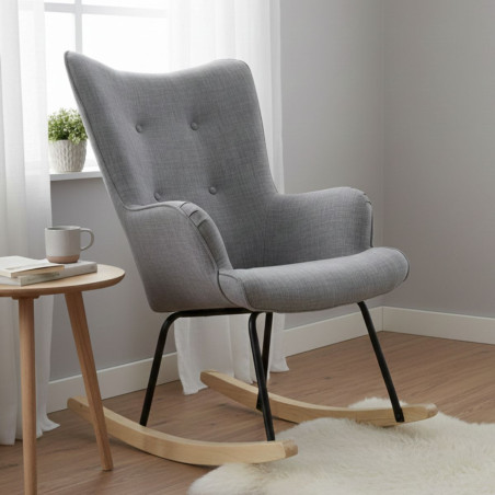 Fauteuil à Bascule Gris Dossier Capitonné - POHIO
