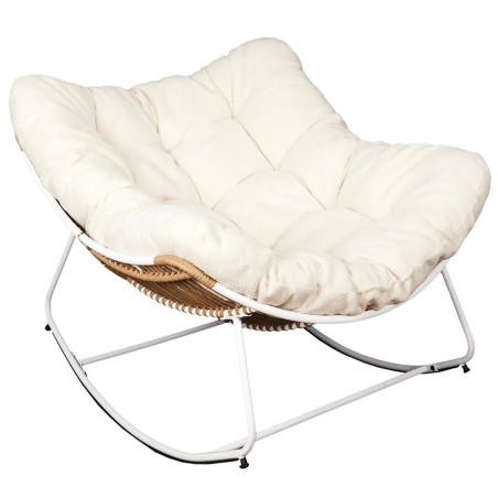 Fauteuil à Bascule Blanc Capitonné avec Bouclettes - MERIO