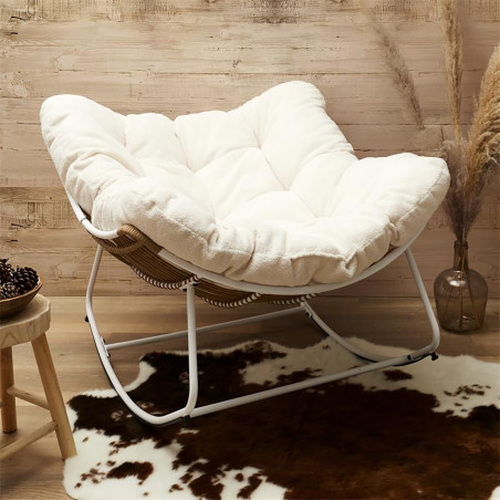 Fauteuil à Bascule Blanc Capitonné avec Bouclettes - MERIO