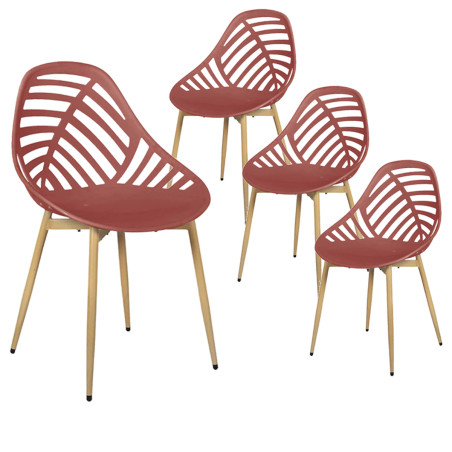Lot de 4 chaises jardin coque plastique ajourée terracotta pieds métal - SAORA