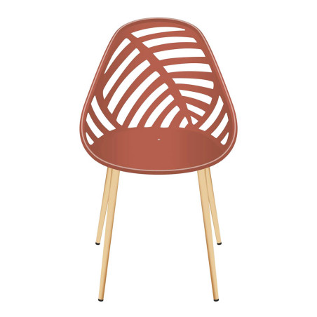 Lot de 4 chaises jardin coque plastique ajourée terracotta pieds métal - SAORA