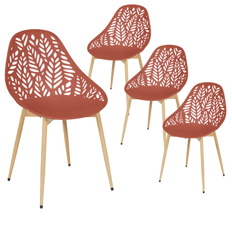 Lot de 4 chaises de jardin coque plastique terracotta pieds métal - SAYRA