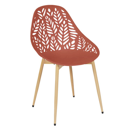 Lot de 4 chaises de jardin coque plastique terracotta pieds métal - SAYRA
