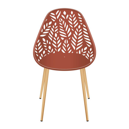 Lot de 4 chaises de jardin coque plastique terracotta pieds métal - SAYRA