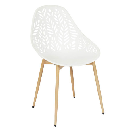 Lot de 4 chaises de jardin coque plastique ajourée blanc pieds métal - SAYRA