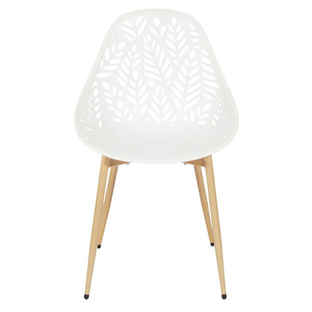 Lot de 4 chaises de jardin coque plastique ajourée blanc pieds métal - SAYRA
