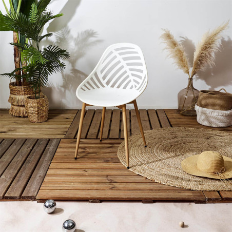 Lot de 4 Chaises de Jardin Coque Plastique Ajourée Blanc Pieds Métal - SAORA