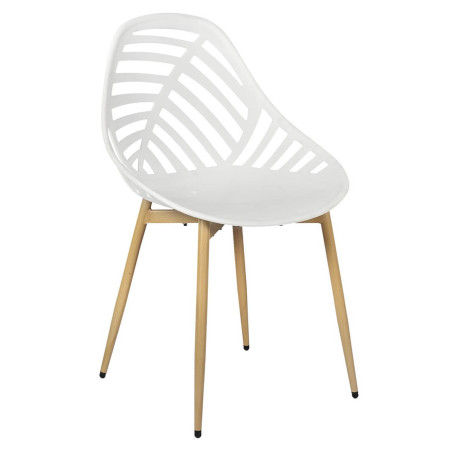 Lot de 4 Chaises de Jardin Coque Plastique Ajourée Blanc Pieds Métal - SAORA