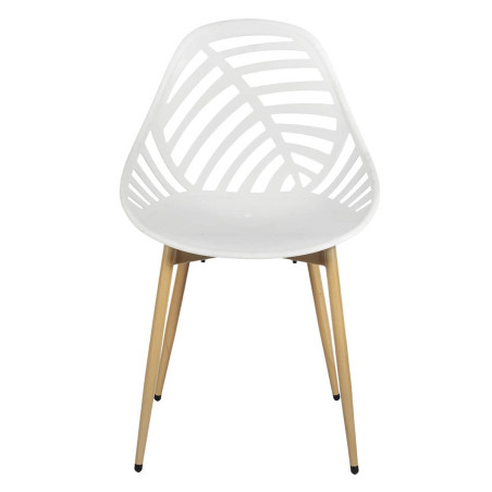 Lot de 4 Chaises de Jardin Coque Plastique Ajourée Blanc Pieds Métal - SAORA