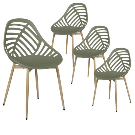 Lot de 4 chaises jardin coque plastique ajourée vert olive - SAORA