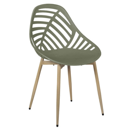 Lot de 4 chaises jardin coque plastique ajourée vert olive - SAORA