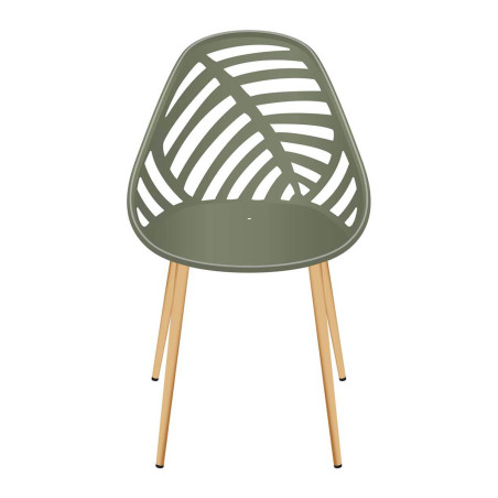 Lot de 4 chaises jardin coque plastique ajourée vert olive - SAORA