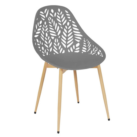 Lot de 4 chaises de jardin coque plastique ajourée gris pieds métal - SAYRA