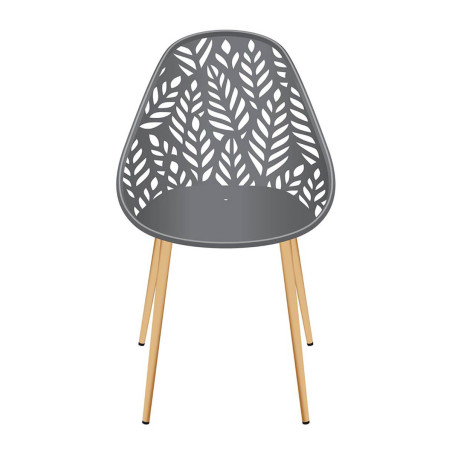 Lot de 4 chaises de jardin coque plastique ajourée gris pieds métal - SAYRA