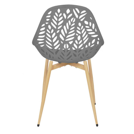 Lot de 4 chaises de jardin coque plastique ajourée gris pieds métal - SAYRA