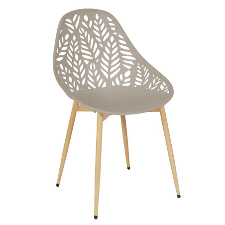Lot de 4 chaises de jardin coque plastique ajourée taupe pieds métal - SAYRA