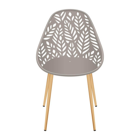 Lot de 4 chaises de jardin coque plastique ajourée taupe pieds métal - SAYRA