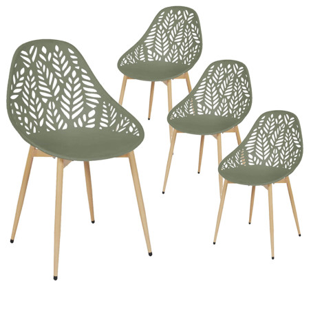 Lot de 4 chaises de jardin coque plastique vert olive - SAYRA