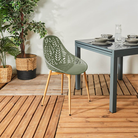 Lot de 4 chaises de jardin coque plastique vert olive - SAYRA