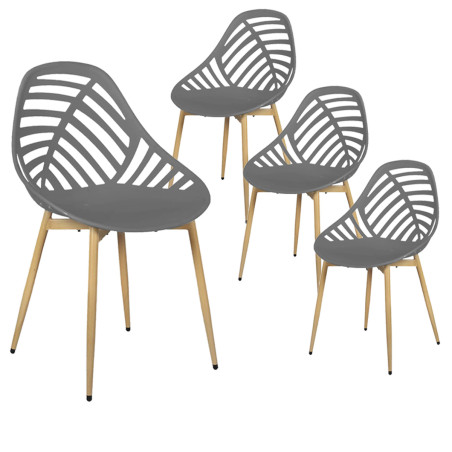 Lot de 4 chaises de jardin coque plastique gris pieds métal - SAORA