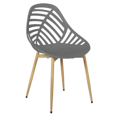 Lot de 4 chaises de jardin coque plastique gris pieds métal - SAORA
