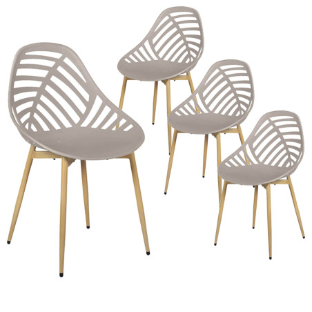 Lot de 4 chaises de jardin coque plastique ajourée taupe pieds métal - SAORA